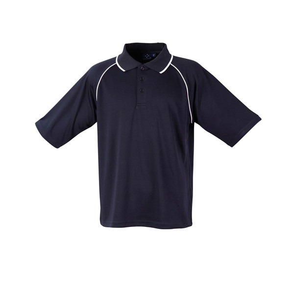Navy+White Arlo Men's Cooldry Contrast Piping Raglan Polo Shirt, a moisture-wicking and quick-drying athletic top ideal for team uniforms, sports, or corporate wear.