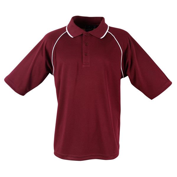 Maroon+White Arlo Men's Cooldry Contrast Piping Raglan Polo Shirt, a moisture-wicking and quick-drying athletic top ideal for team uniforms, sports, or corporate wear.