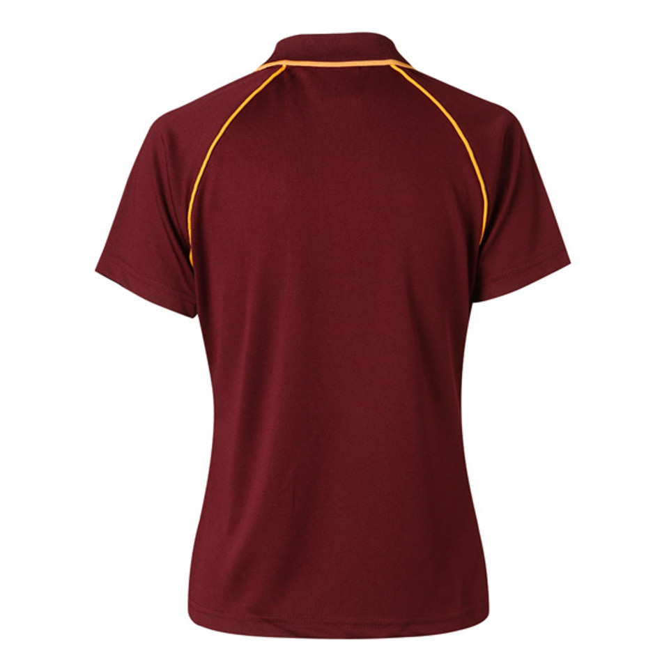 ARLO Ladies CoolDry short sleeve raglan polo shirt with contrast piping. Made from 165 GSM polyester mesh, this moisture-wicking, anti-bacterial garment offers a modern fit for comfort and team uniform use.