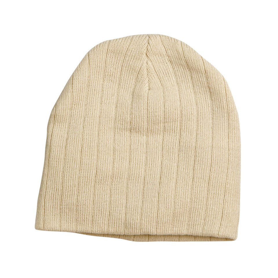 Stone Barge Cable Knit Beanie, a warm winter hat featuring a stylish cable knit texture and a soft internal fleece band for comfort.