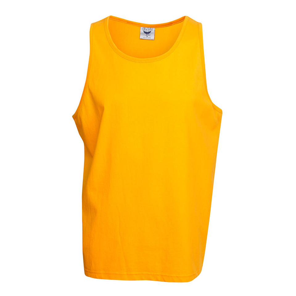 Gold Plain Magic men's premium cotton singlet (tank top) with a loose fit, made from high-quality cotton jersey, perfect for bulk printing or casual athletic wear.