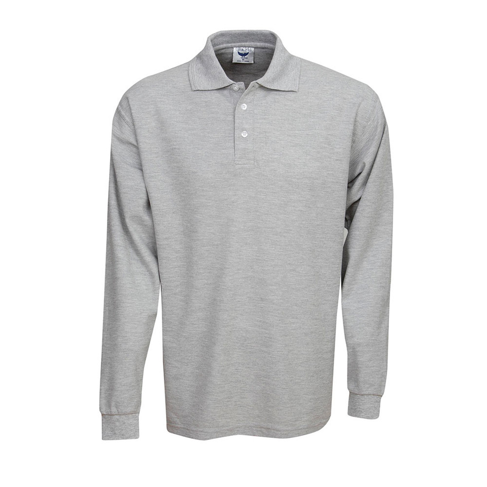 Grey marle long sleeve polo shirt with collar and two-button placket