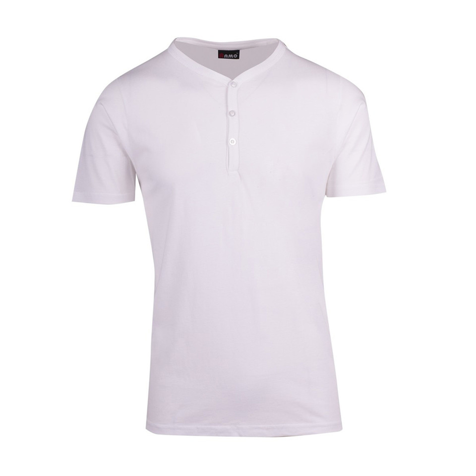 White slim fit henley tshirt with short sleeves and button-neck placket detail