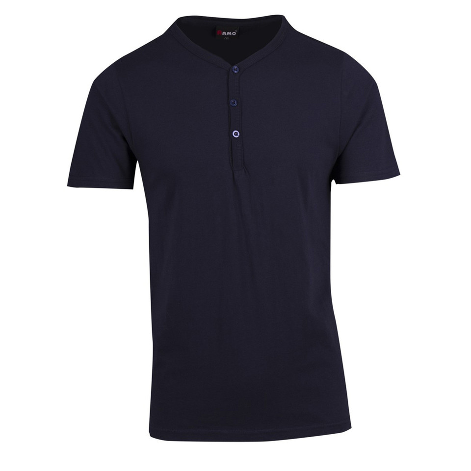 Navy JAKE Men's Slim Fit Henley T-Shirt, a comfortable cotton short-sleeve tee with a button placket at the neck, ideal for men's casual layering or stylish wear.