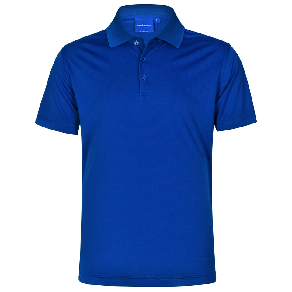 Royal blue CoolDry polo shirt with self-striped texture and matching collar