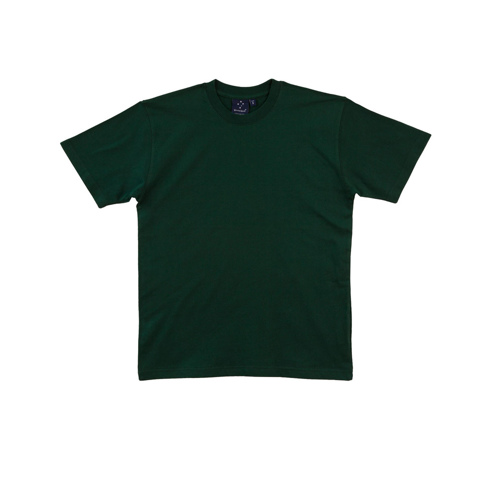 Forest green crew neck t-shirt with short sleeves and smooth cotton construction