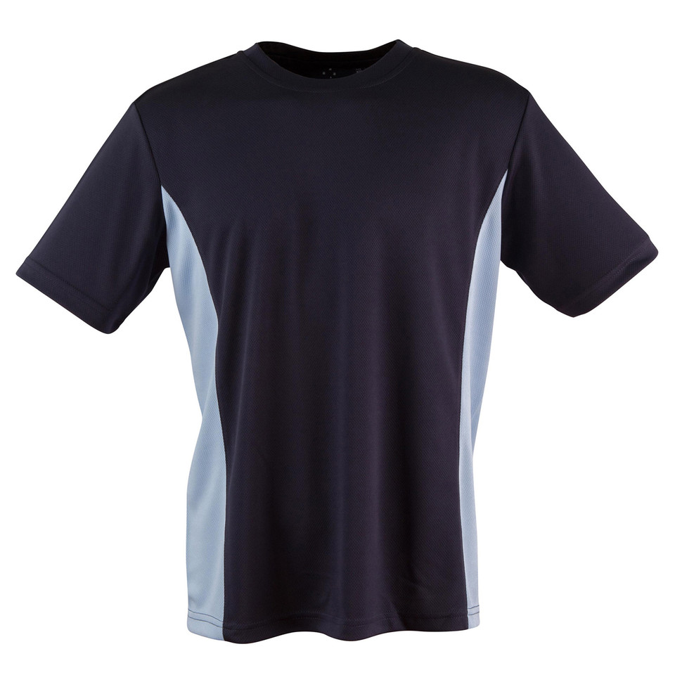 Navy+Sky Plain MEDAL children's quick-dry t-shirt in CoolDry mesh with contrast side panels, featuring moisture-wicking and UPF 30+ UV protection for team sports.