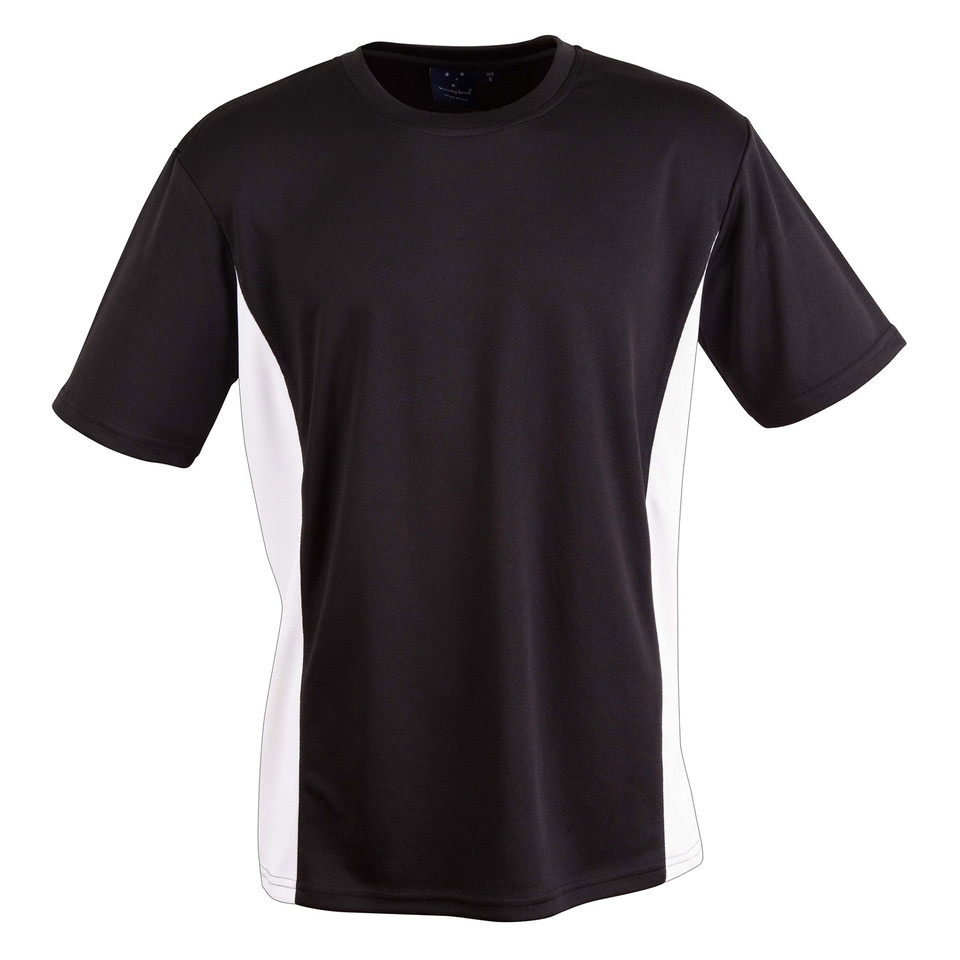 Black CoolDry mesh tee with white contrast side panels and crew neck