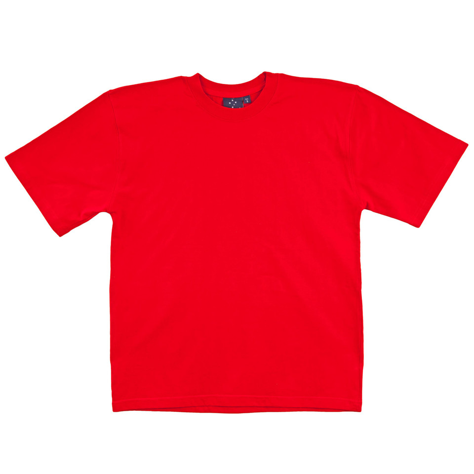Bright red cotton crew neck t-shirt with short sleeves and smooth front panel ideal for decoration