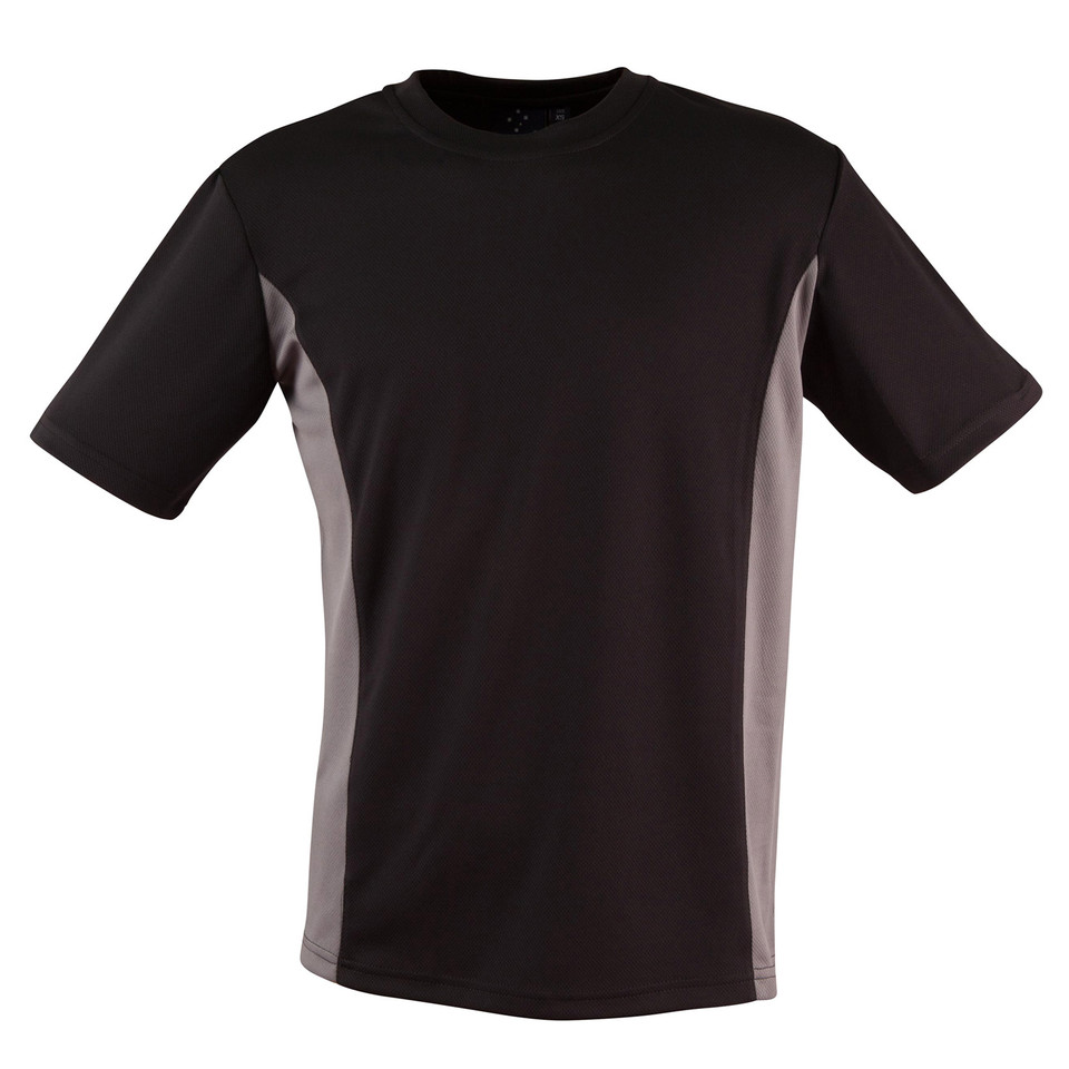 Black CoolDry mesh tee with grey contrast side panels and short sleeves