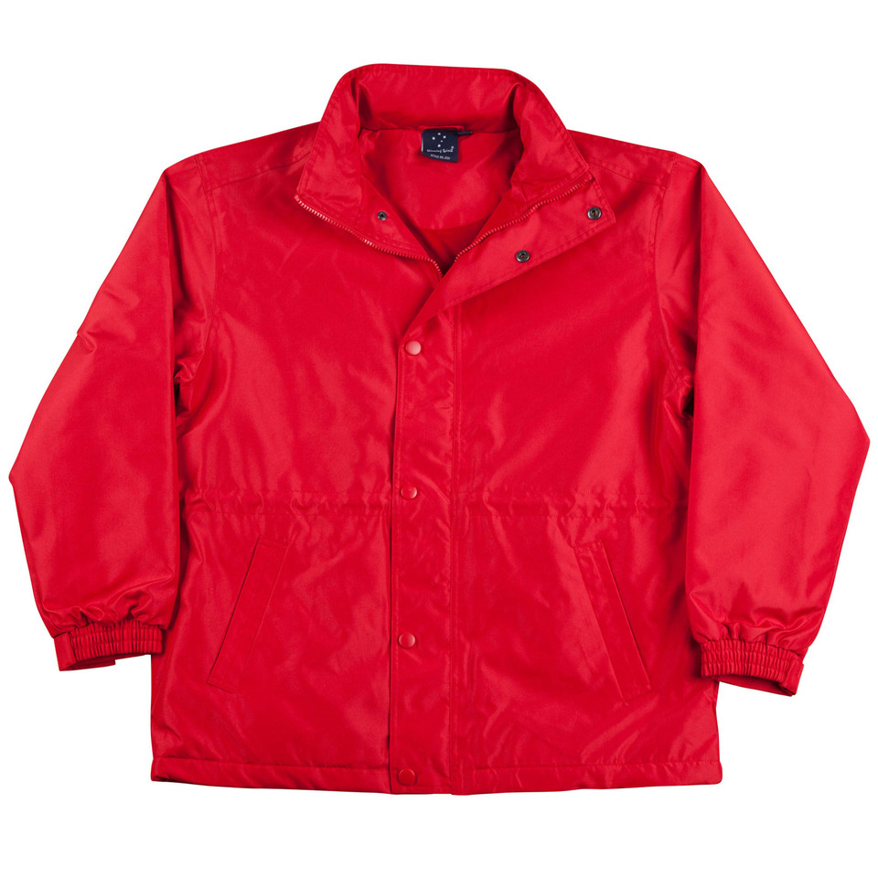 Bright red coach-style jacket with snap button front closure and elasticated cuffs and hem
