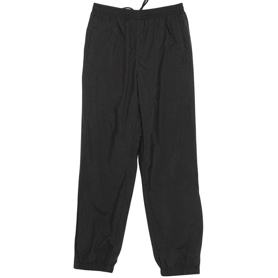 Black Maddox Unisex Polyester Warm Up Track Pants, lightweight athletic bottoms ideal for sports teams, training, or school uniform layering.