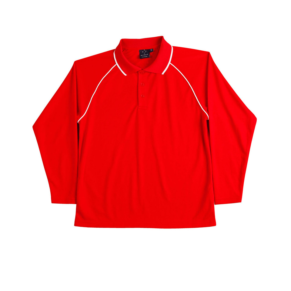 Red+White | Shop Kids CoolDry Long Sleeve Active Polo Shirt