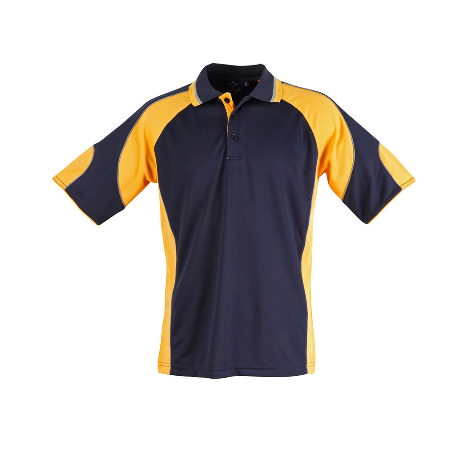 Navy+Gold | Kids CoolDry Contrast Sports Polo with Sleeve Panels Navy+Gold | Kids CoolDry Contrast Sports Polo with Sleeve Panels