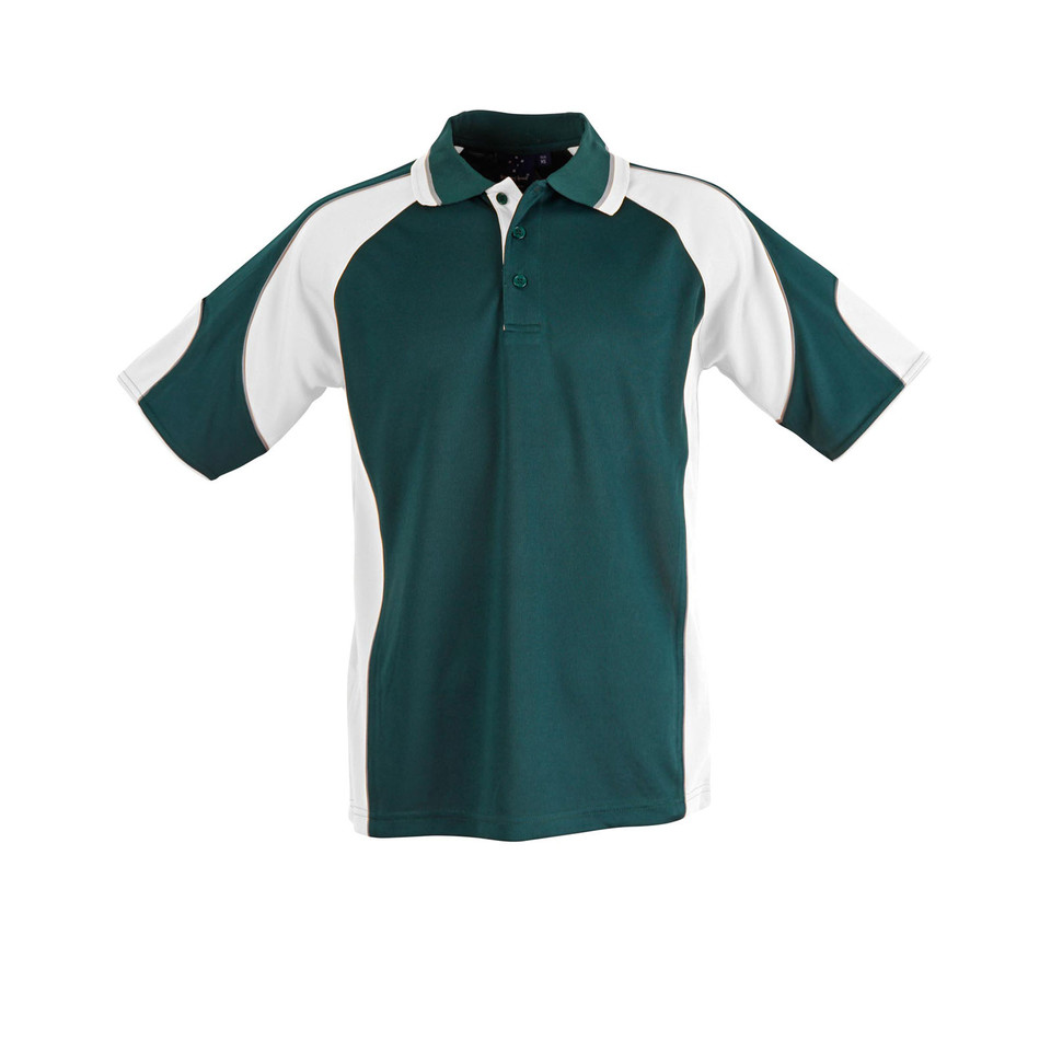 Bottle+White Plain LOKI kids' short sleeve polo shirt in CoolDry mini waffle knit with contrast panels, featuring moisture-wicking, anti-bacterial fabric, and UV protection for sports uniforms.