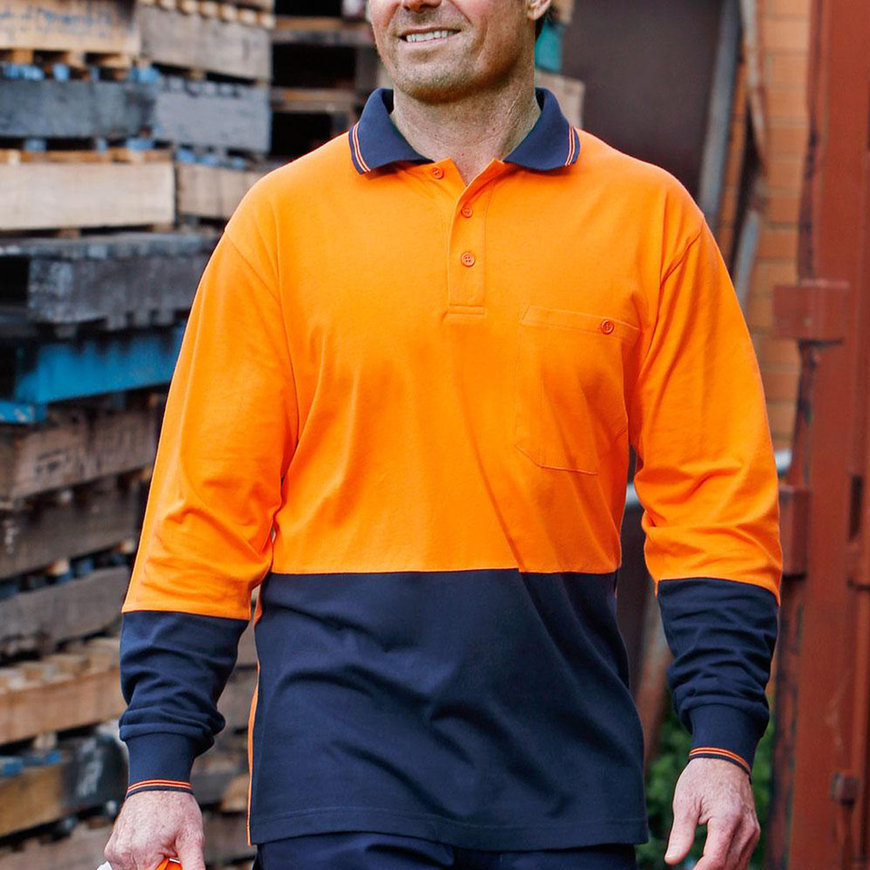 Mens Two Tone Cotton Jersey Safety Long Sleeve Polo Mens Two Tone Cotton Jersey Safety Long Sleeve Polo