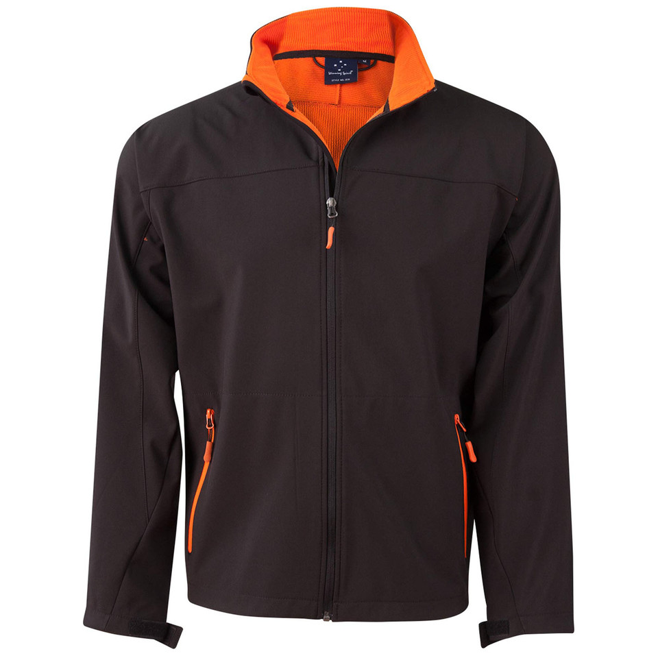 Black+Orange Rewind Men's Lightweight Softshell Fleece Sports Jacket, a comfortable and versatile jacket ideal for outdoor activities or team wear.