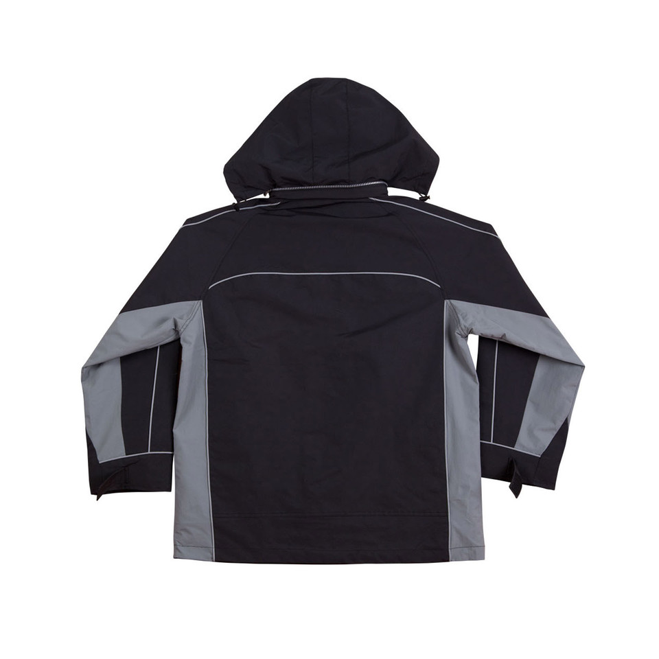 Black and charcoal grey unisex 3-in-1 jacket with removable vest, contrast panelling on sleeves and hood