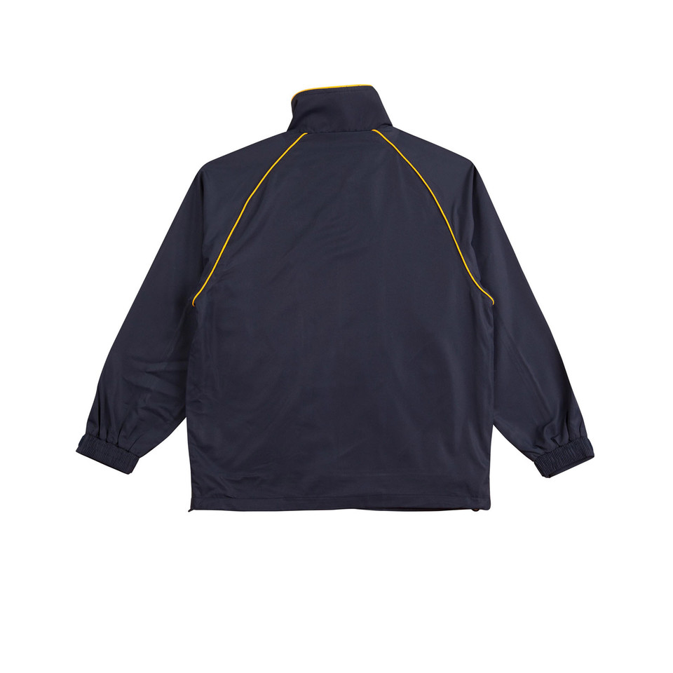Navy blue kids sports jacket with yellow contrast piping and elasticated cuffs
