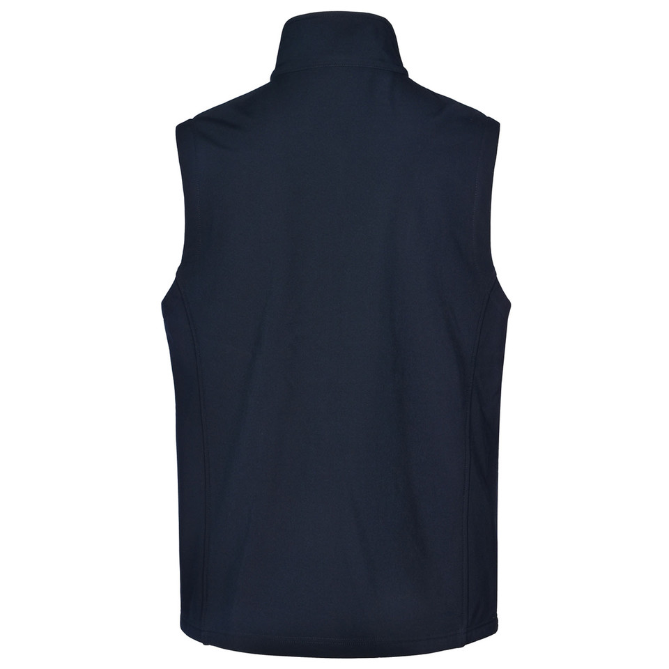 Navy KINGDOM Men's Stretchy Softshell Hi-Tech Vest, a windproof and water-resistant sleeveless gilet featuring flexible performance fabric and a soft fleece lining for warmth without bulk.