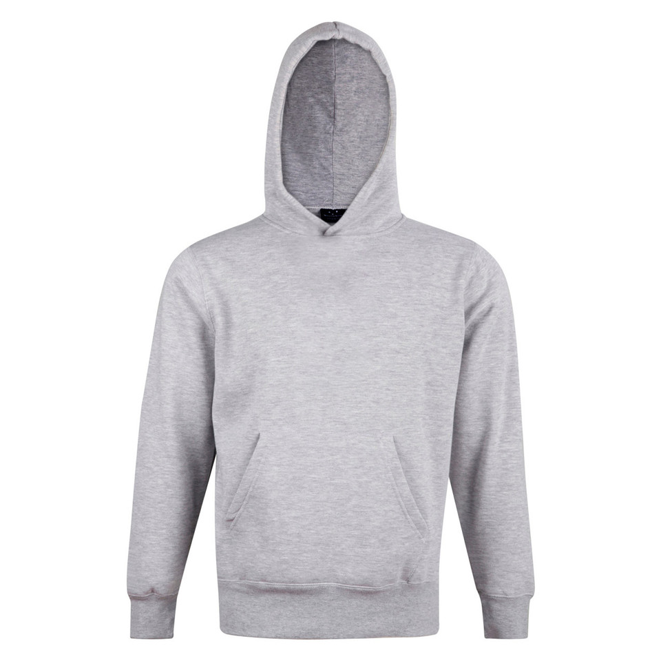 Grey Plain PRIMAL kids' fleecy hoodie pullover with kangaroo pocket and contrast hood lining, made from a warm, durable cotton-rich fabric, ideal for school and casual wear.