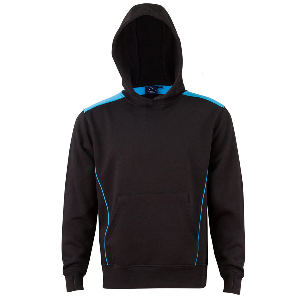 Black+Aqua Cosmic Kids Contrast Fleece Hoodie Jumper, a warm pullover sweatshirt with contrasting hood and drawstrings, ideal for school or casual wear.