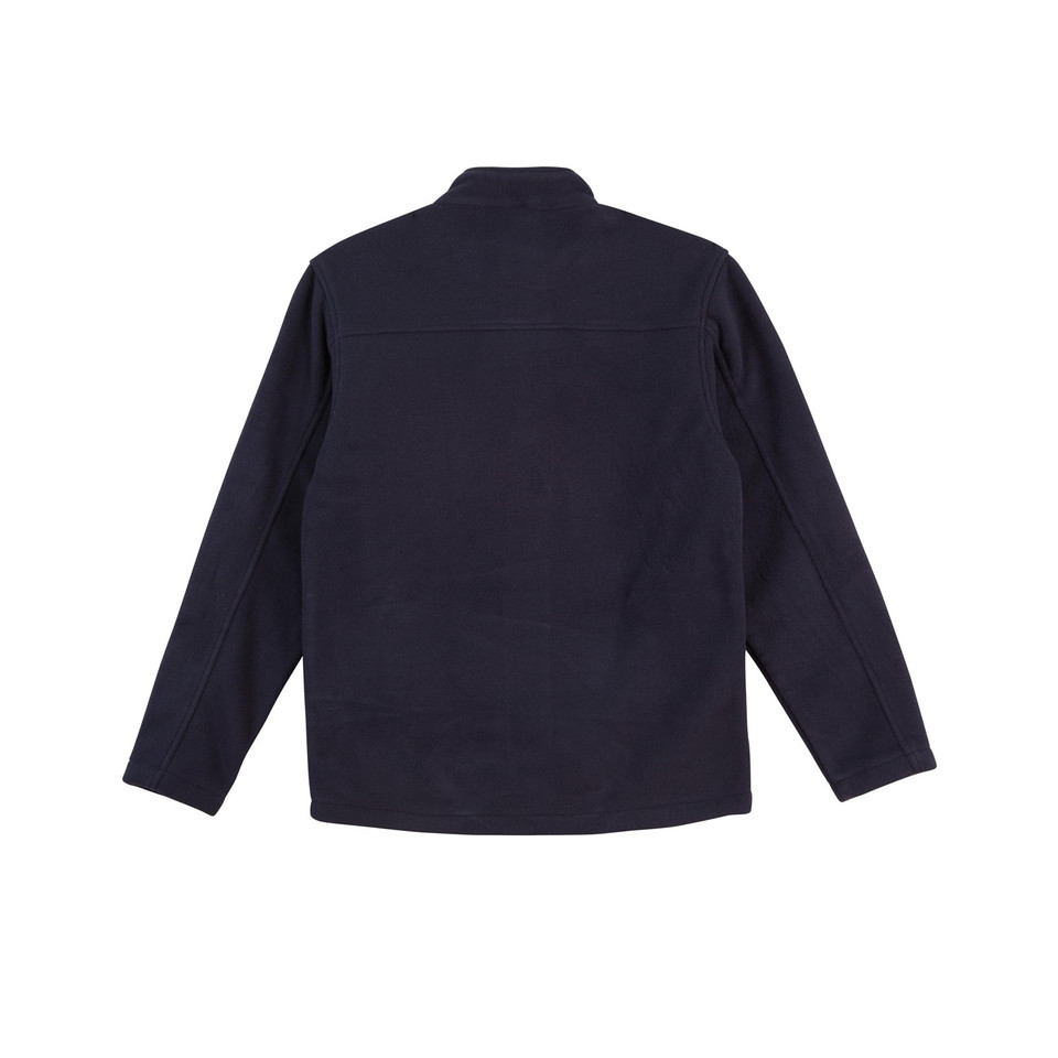 Navy bonded polar fleece jacket back view with fitted silhouette and long sleeves