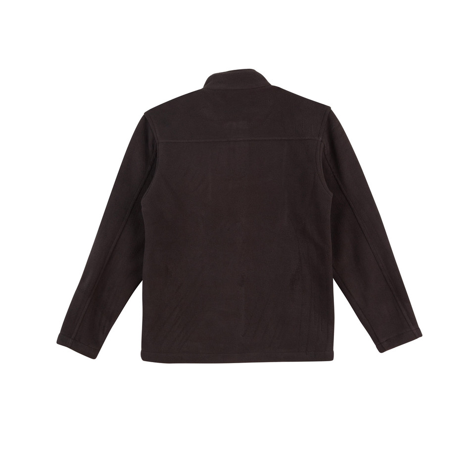 Black bonded polar fleece jacket back view with collar and long sleeves