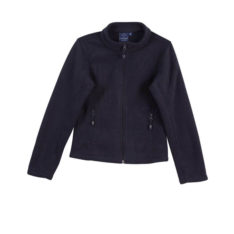 Navy FLICKER Women's Bonded Polar Fleece Zip Fitted Jacket in black, featuring a structured feminine silhouette, wind-resistant bonded fleece fabric, and a full-length front zipper for cold-weather layering.