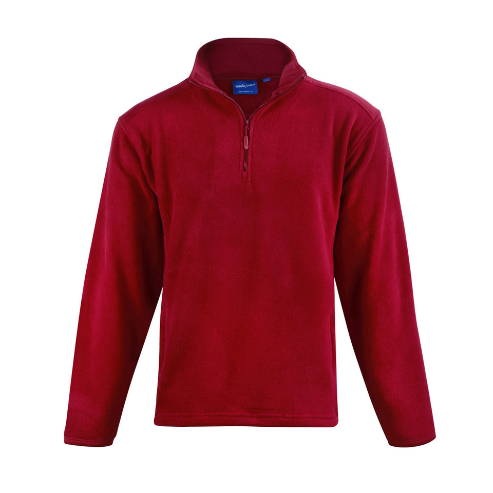 Burgundy polar fleece pullover with half zip and stand collar for kids