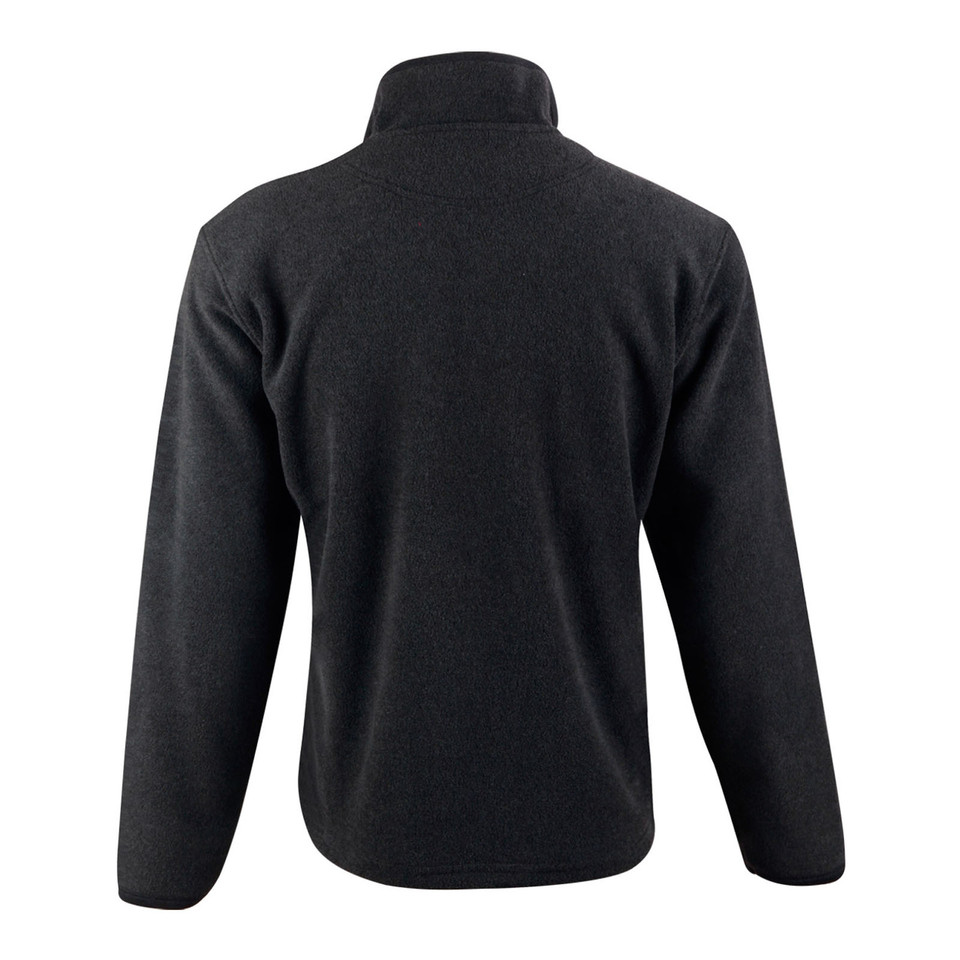 Charcoal grey polar fleece half zip pullover with high collar shown from back