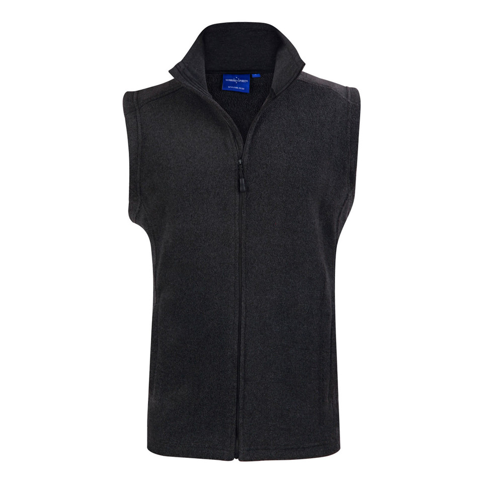 Charcoal Grey Plain BROMLEY unisex wind and cold proof polar fleece vest with a full zip and high collar, featuring an anti-pill finish, ideal for outdoor or corporate uniform use.