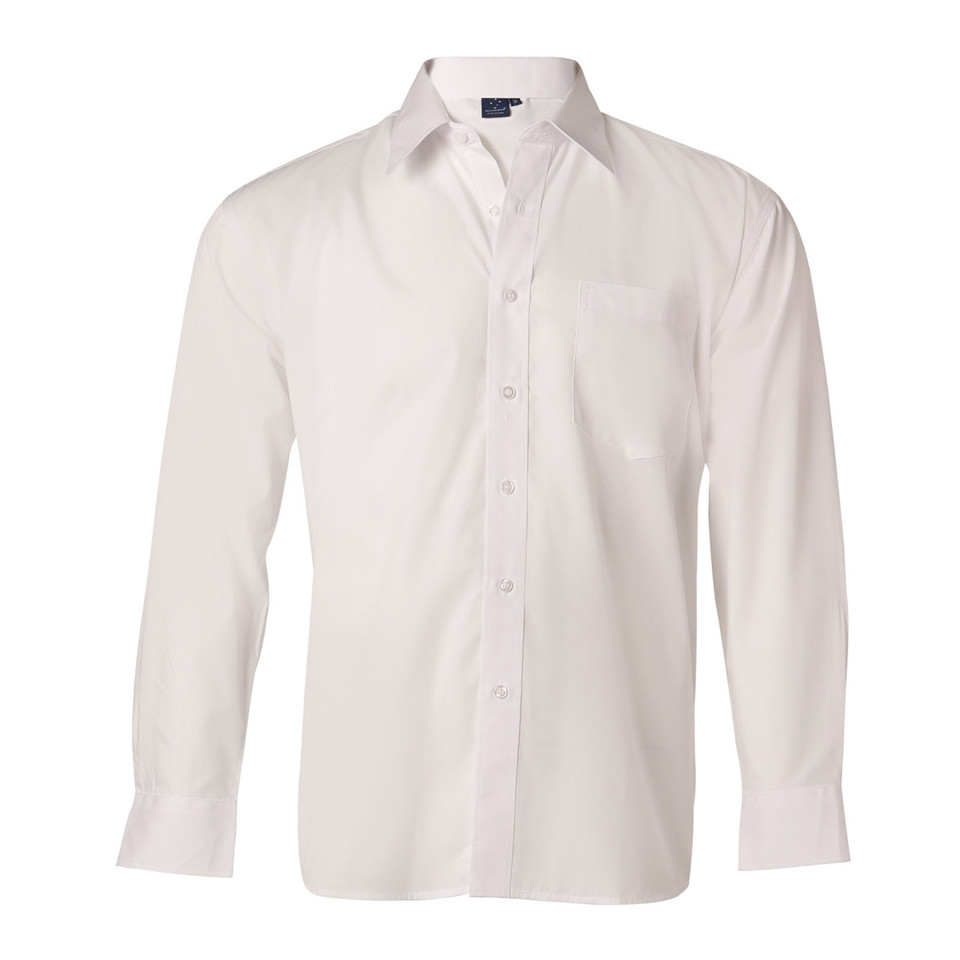 White long sleeve business shirt with classic collar and chest pocket