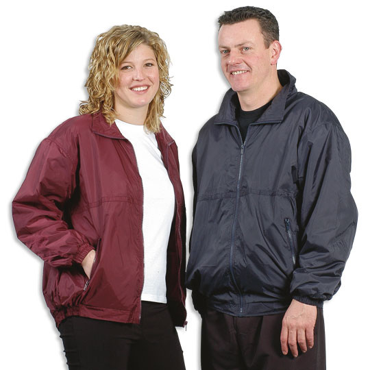 Maroon and charcoal fleece-lined jackets with collars, zip fronts, side pockets and elasticated cuffs