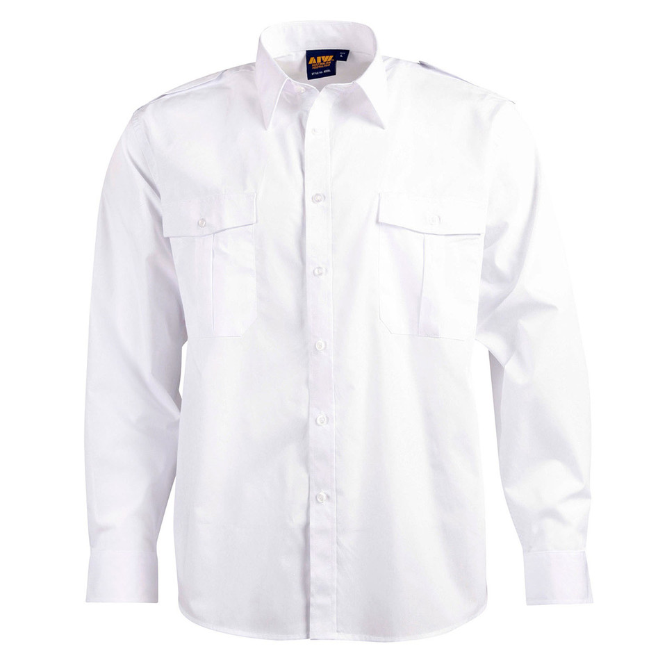 Plain White | Unisex Epaulette Long Sleeve Shirt