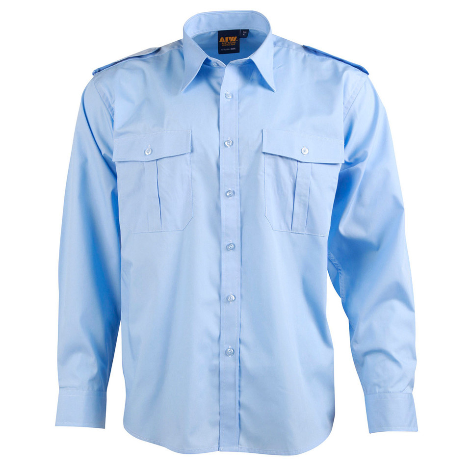 Plain Blue | Unisex Epaulette Long Sleeve Shirt