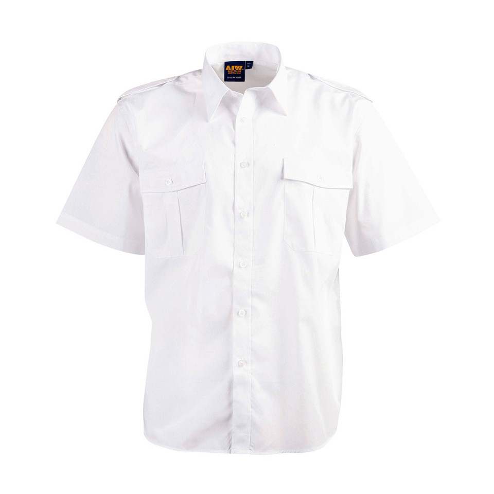 White | Plain Unisex Epaulette Short Sleeve Shirts