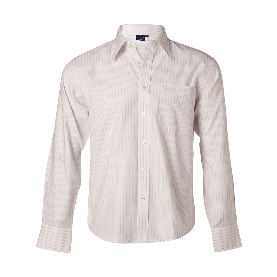White+Charcoal JERRY Men's Pin Stripe Long Sleeve Shirt, a classic button-down business shirt with a fine vertical stripe pattern, perfect for corporate wear or formal occasions.