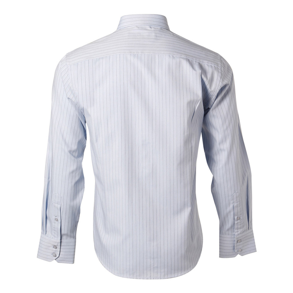 Blue+Navy JERRY Men's Pin Stripe Long Sleeve Shirt, a classic button-down business shirt with a fine vertical stripe pattern, perfect for corporate wear or formal occasions.