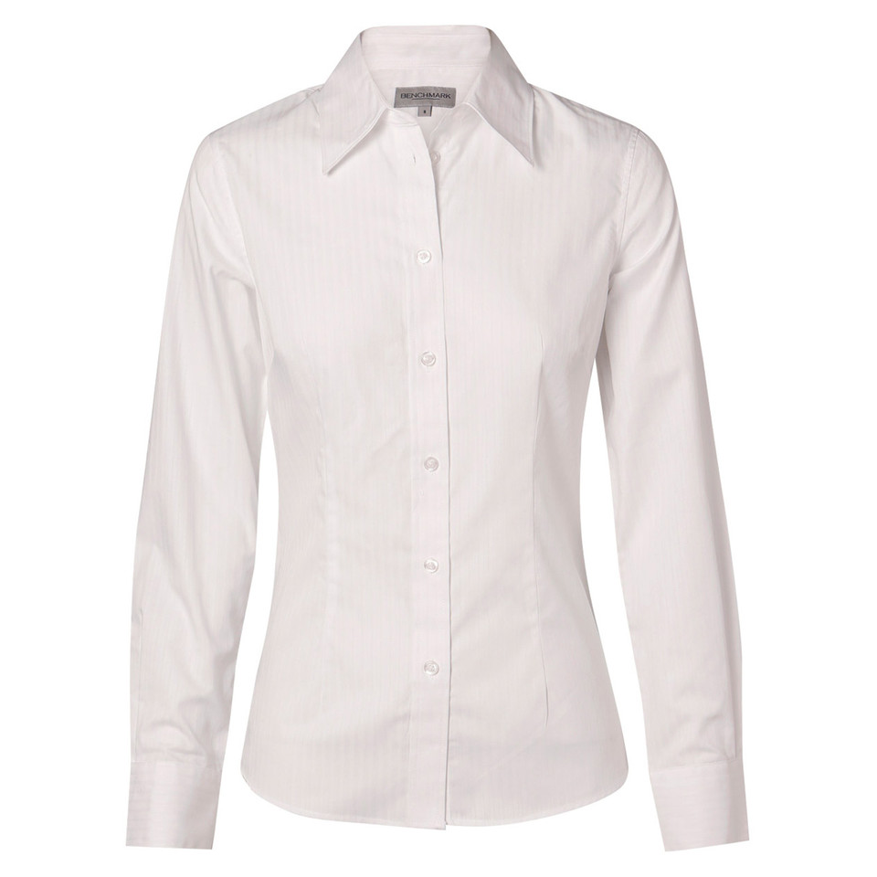 Plain White | Womens Plain Self Stripe CVC Long Sleeve Shirt