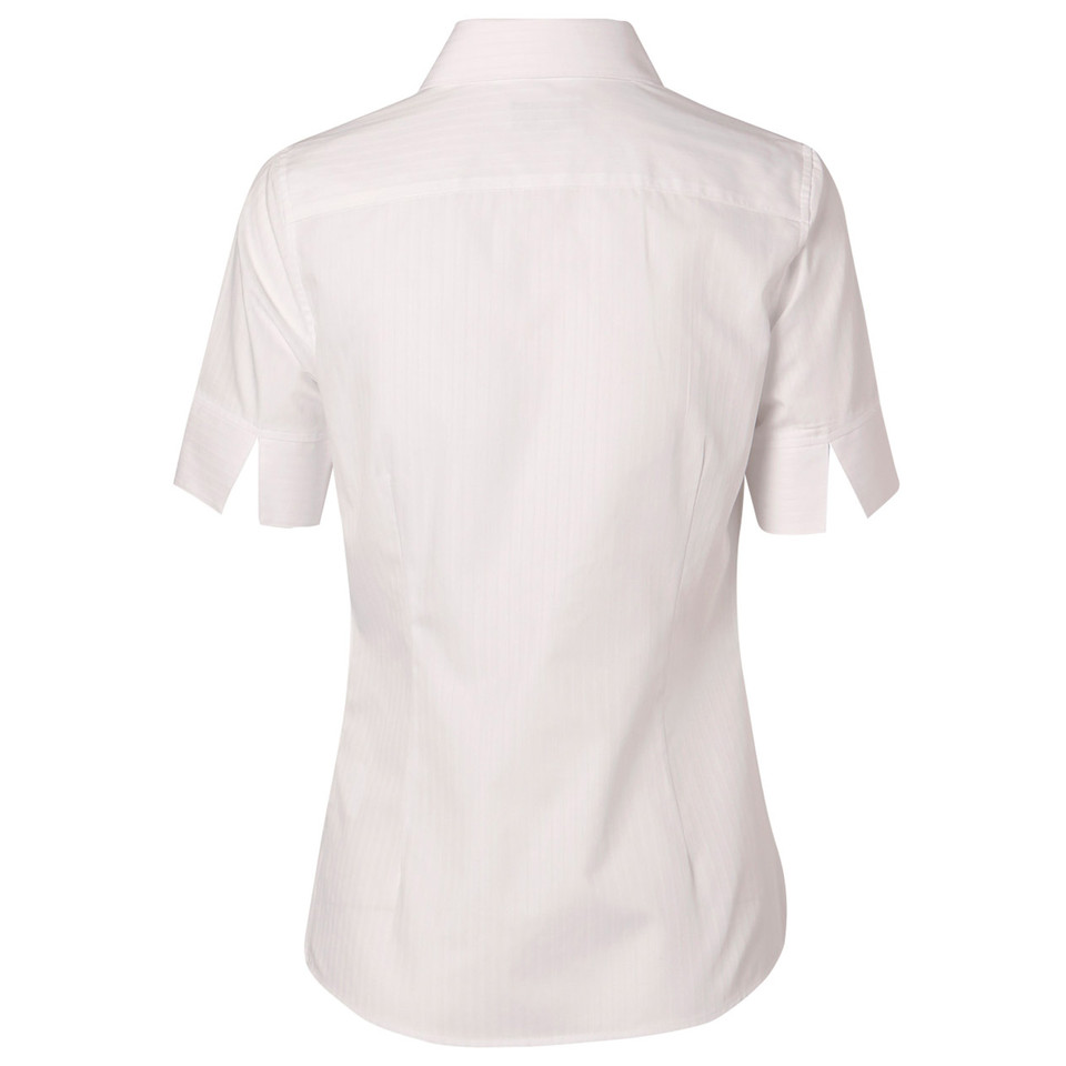 White short sleeve ladies shirt with self-stripe texture and tailored back seam detail