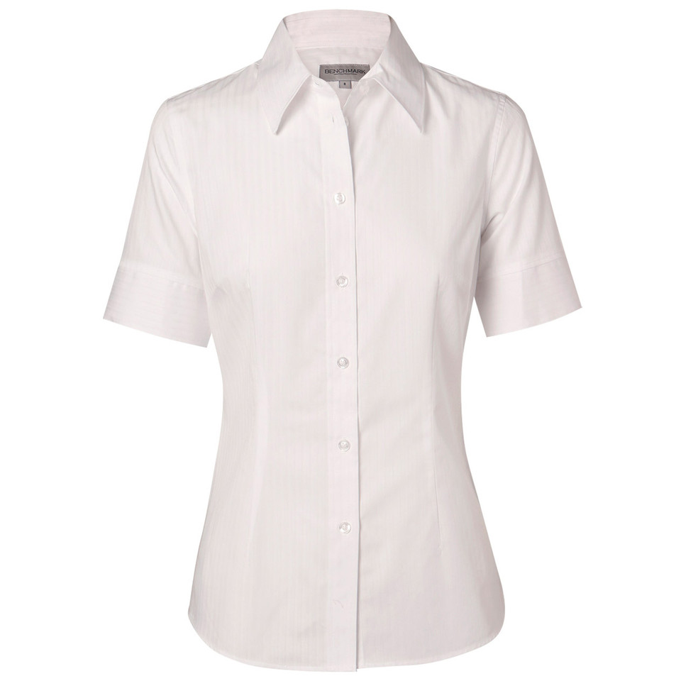 White | Shop Wholesale Womens Self Stripe Short Sleeve Shirt