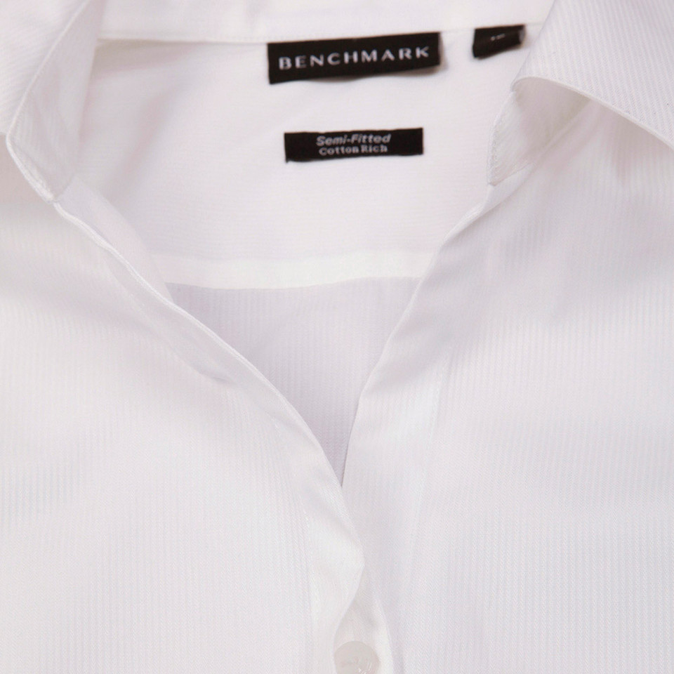 BOYD Ladies Easy Care Dobby Self Stripe Shirt with 3/4 sleeves, featuring a subtle tone-on-tone textured stripe, tailored fit, and wrinkle-resistant fabric for a professional corporate look.