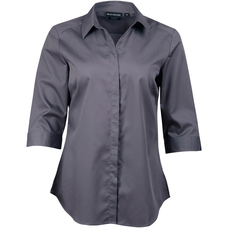 Storm Grey | Buy Womens Easy Care Dobby Self Stripe 3/4 Sleeve Shirt