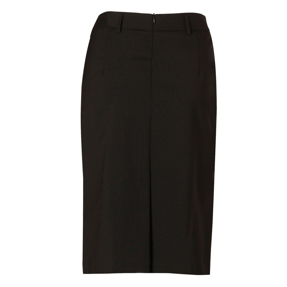Black wool blend pencil skirt with front split detail and tailored waistband