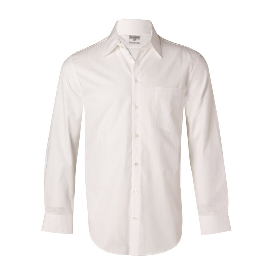 White long sleeve business shirt with self-stripe texture and classic collar