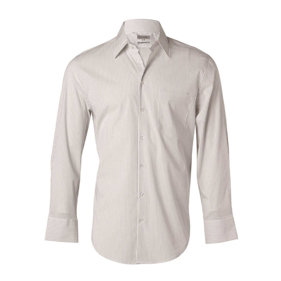 Mens Ticking Stripe Long Sleeve Shirt - White Grey