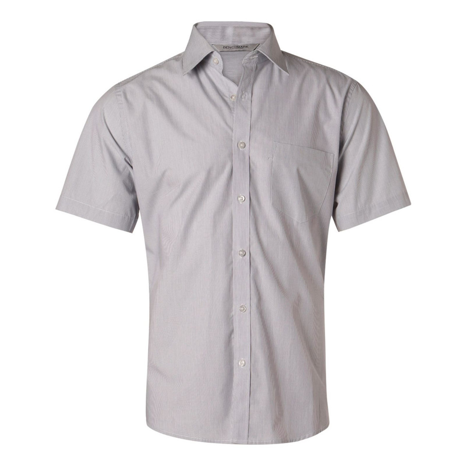 Mens Fine Stripe Short Sleeve Shirt - Silver Grey Mens Fine Stripe Short Sleeve Shirt - Silver Grey