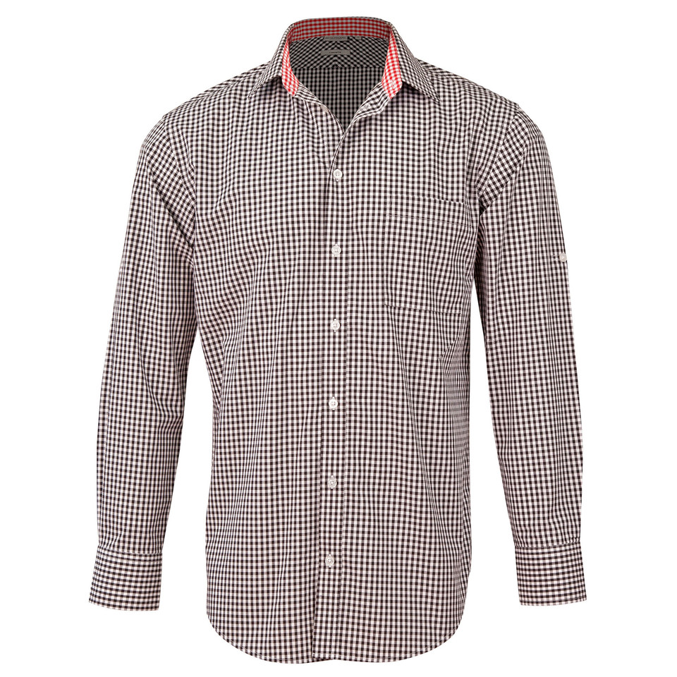 White+Black | Mens Gingham Long Sleeve Shirt | Contrast Collar & Cuff  White+Black | Mens Gingham Long Sleeve Shirt | Contrast Collar & Cuff