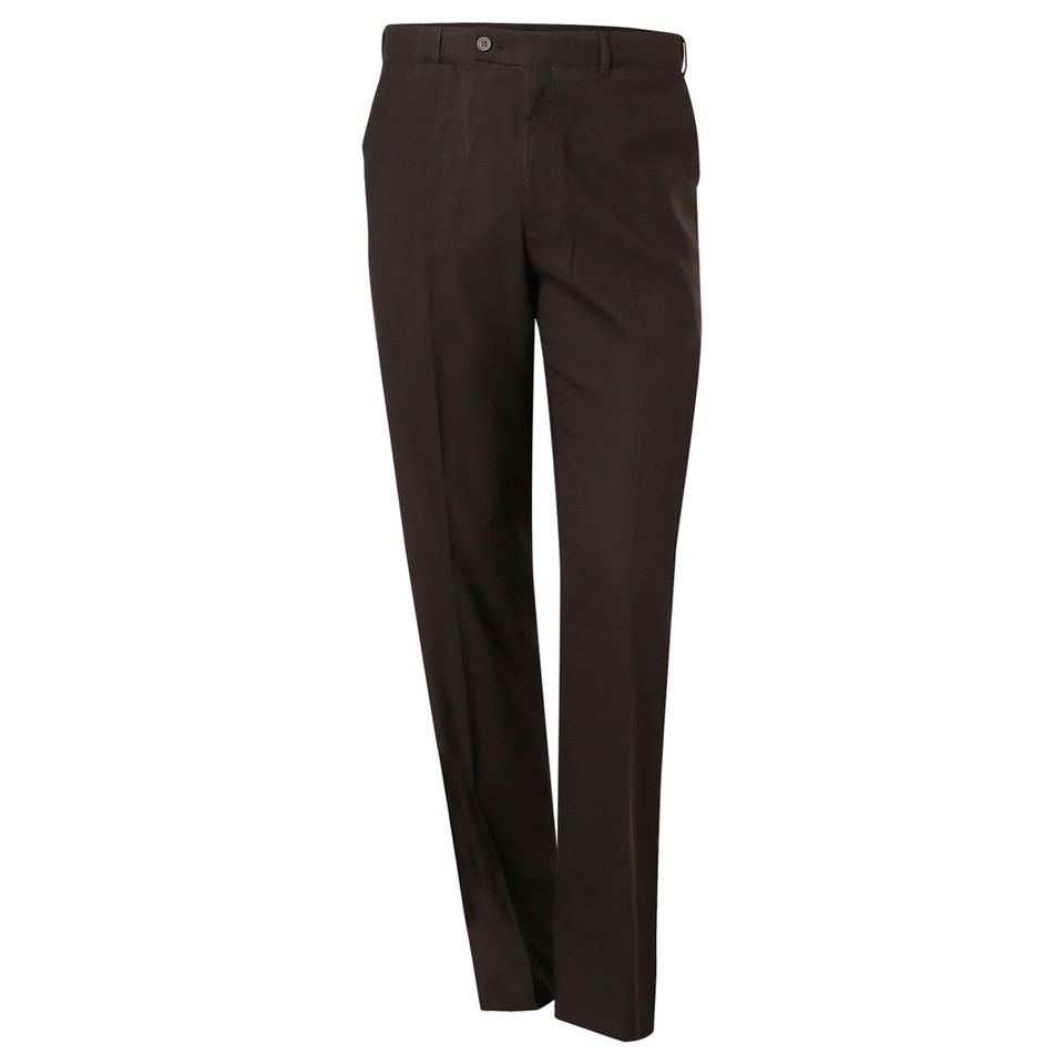 Charcoal grey men's corporate pants with stretch fabric and flat front panel styling